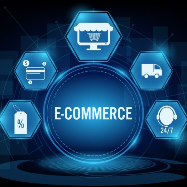E-commerce concept with line icon,Creative design for banner.Vector illustration
