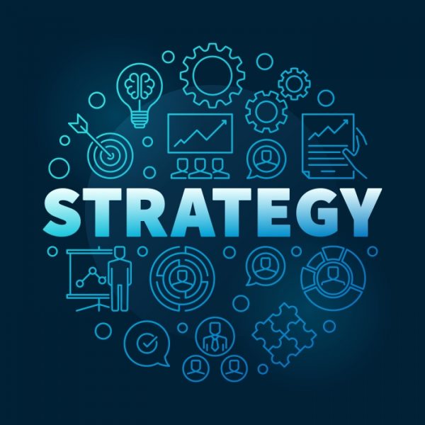 Vector Strategy round blue outline illustration on dark background